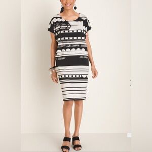 CHICOS Geometric Striped Tunic Dress Black/White  size 4